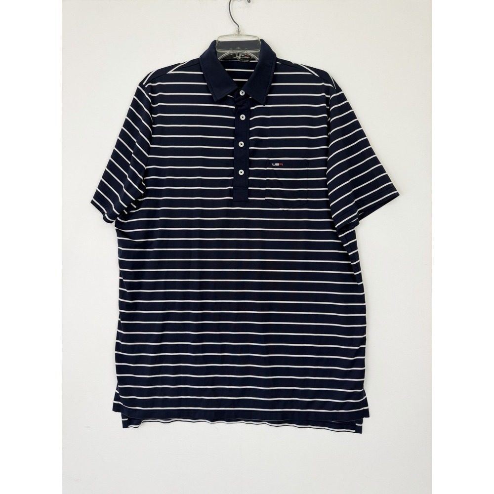 Ralph Lauren RLX Golf Polo Shirt –Navy& White Striped – Size L Front pocket USA
